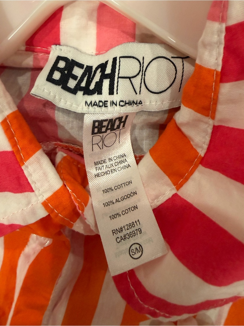 Beach Riot Pink & Orange Striped Oversized Button Down Shirt S/M